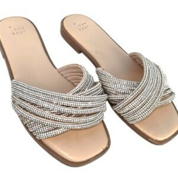 Women's Felicia Rhinestone Slide Sandals - A New Day™ Silver 10 New! - Picture 4 of 5